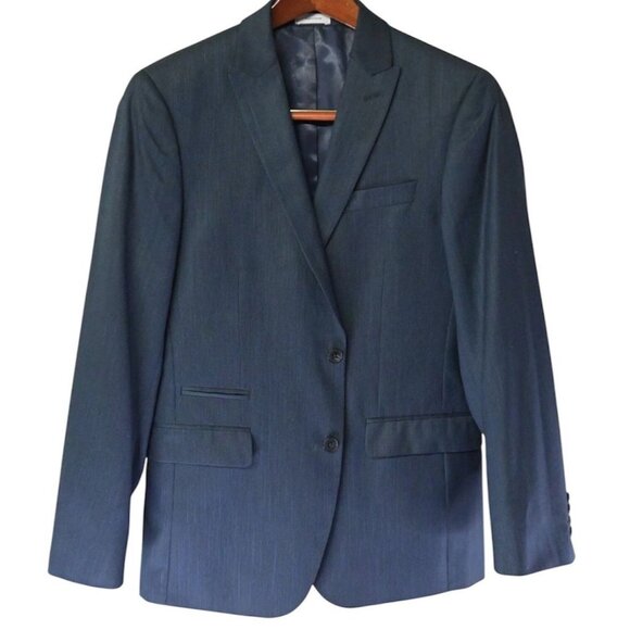 J. Ferrar Slim Fit Mens 40S Peak Lapel Navy Blue Blazer Jacket Sport Coat 2 Btn - Picture 1 of 7